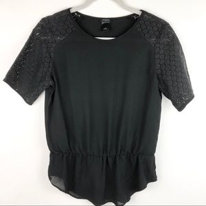 Ann Taylor Black Lace Detailed Blouse